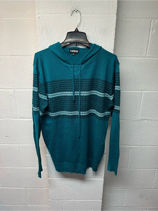 Carbon Other - Carbon Teal Crewneck Hoodie Sweater with Striped Fair Isle Bands lightweight